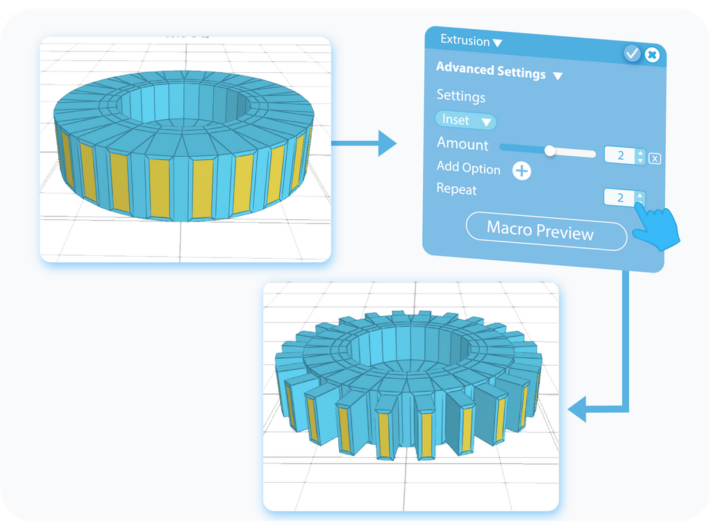 Customize the Repetitions for added options for Extrusion